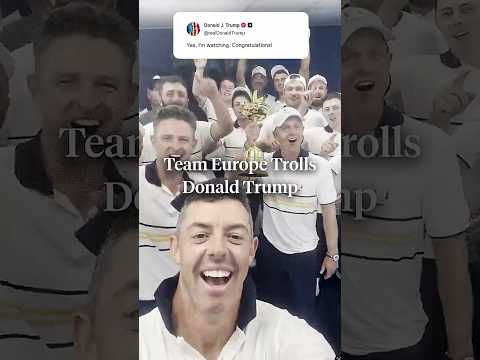 Team Europe with a message to Donald Trump after their Ryder Cup win. 😂