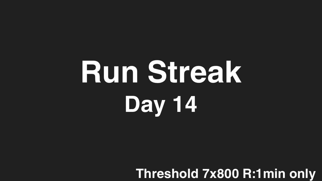 Run Streak, Day 14: 7x800 Threshold Intervals
