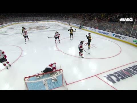 Morgan Geekie scores a goal against the New Jersey Devils