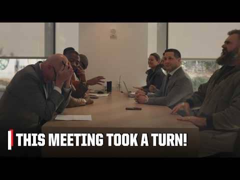 Jason Kelce, Ryan Clark and Adam Schefter went ALL OUT during their production meeting 🗣️🎶