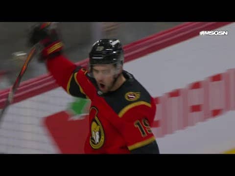 Drake Batherson scores a powerplay goal against the New Jersey Devils