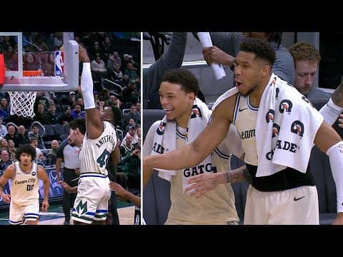 Giannis & the Bucks Bench Go WILD After Thanasis’ Dunk 😂