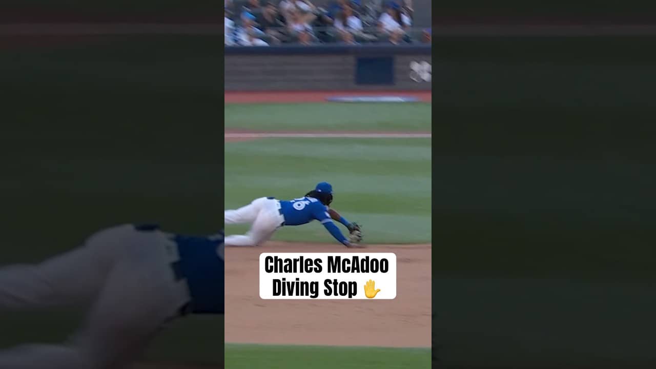 Charles McAdoo makes an incredible diving stop 🛑 #BlueJays