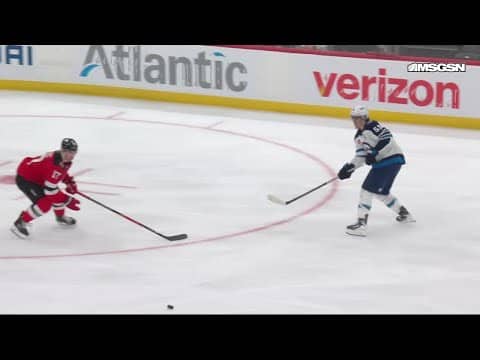 Gabriel Vilardi scores a goal against the New Jersey Devils