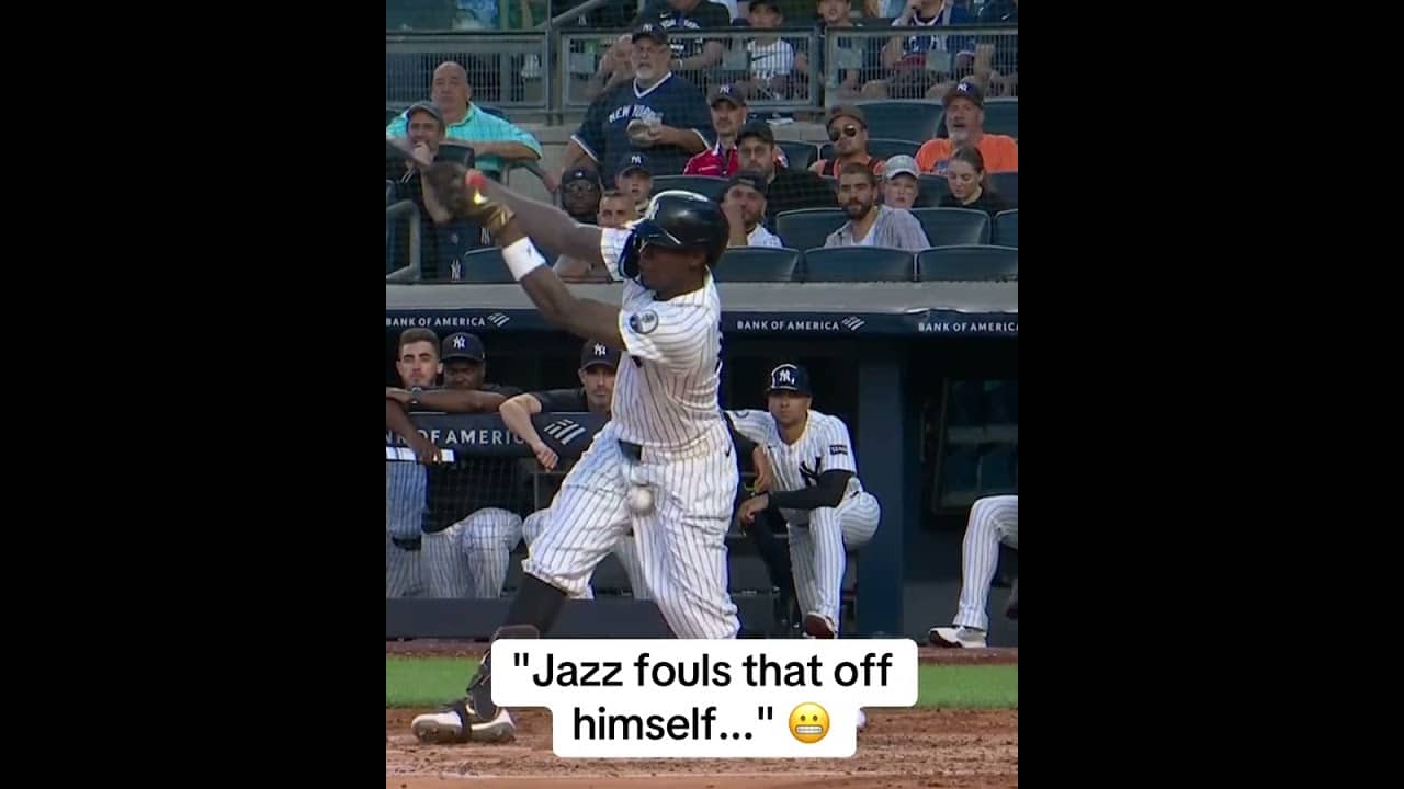 Jazz Chisholm Jr. stayed down in pain after this foul ball. He was removed from the game.