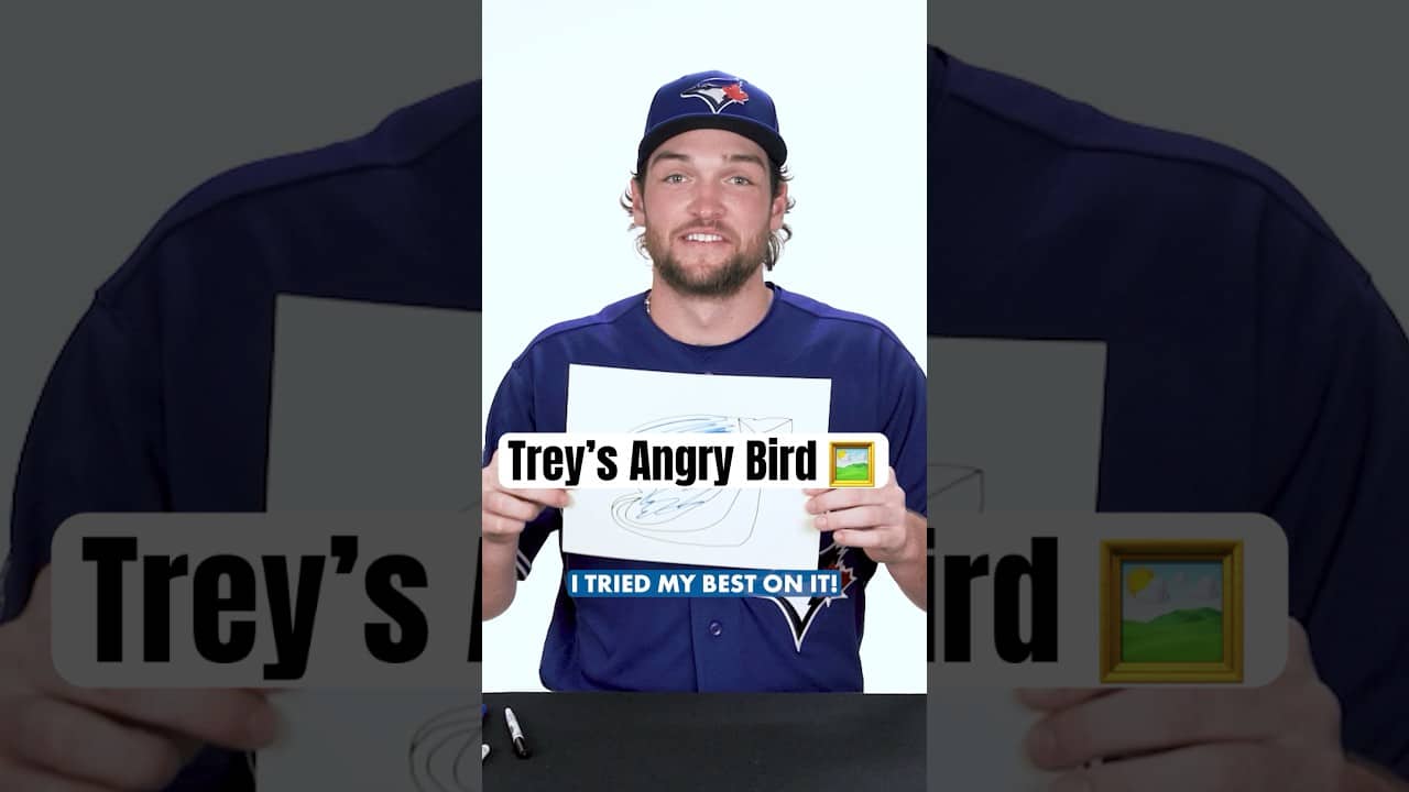 We asked Trey Yesavage to draw the Blue Jays Angry Bird logo 🖼️ #MLB #BlueJays #Toronto