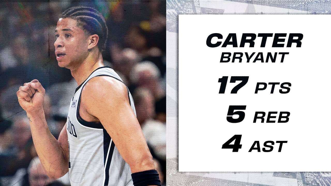 Carter Bryant Sets New Season High in Spurs Win vs. Portland | 17 PTS, 5 REB, 4 AST, 5 3PM