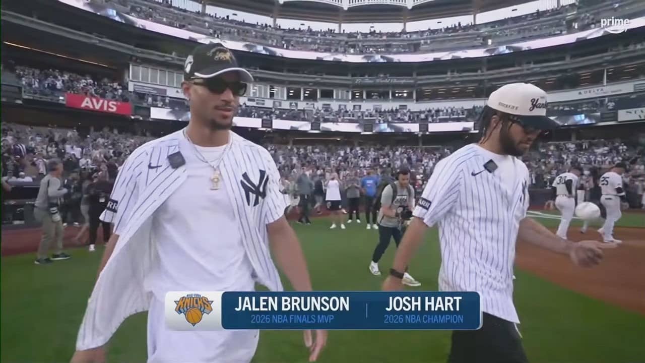 Knicks stars Jalen Brunson & Josh Hart throw out first pitches at Yankee Stadium | MLB on ESPN