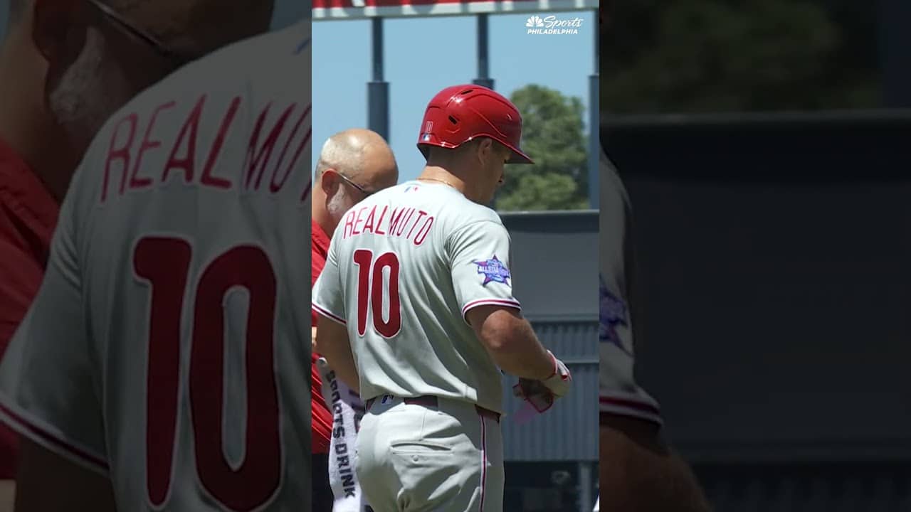 J.T. Realmuto left the game with a left wrist contusion after this HBP