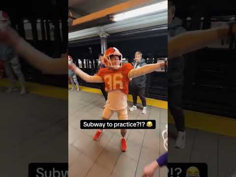 Full pads on the subway is wild 😭 (via Clemson Football/TT)