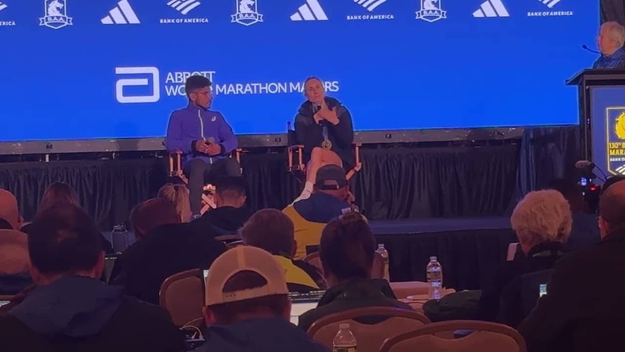 Boston Marathon 2026 Top Americans Jess McClain + Zouhair Talbi Press Conference