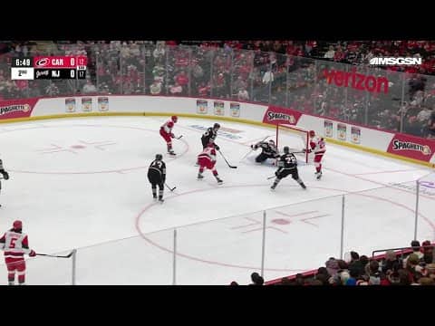 Andrei Svechnikov scores a goal against the New Jersey Devils
