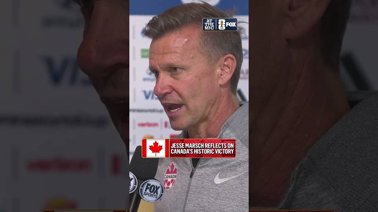Jesse Marsch speaks with Katie Shanahan after Canada’s milestone victory on Sunday