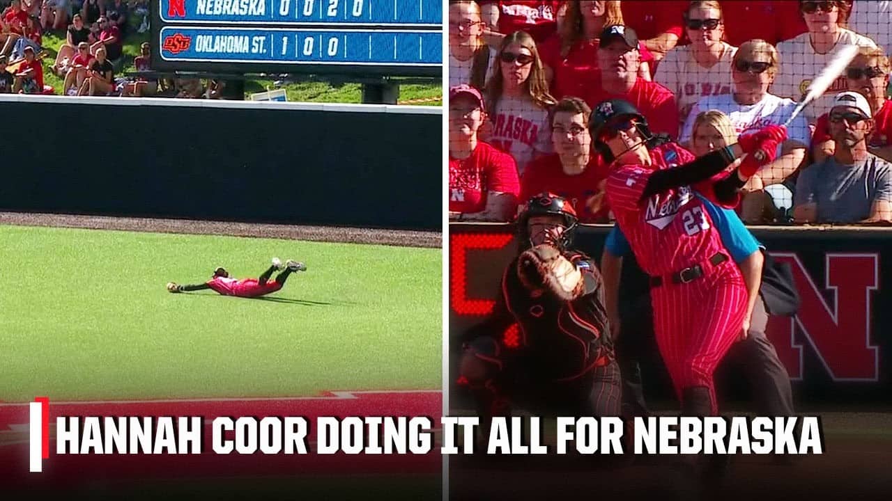 Nebraska’s Hannah Coor with a DIVING CATCH & HOME RUN in the same game 🔥 | ESPN College Softball
