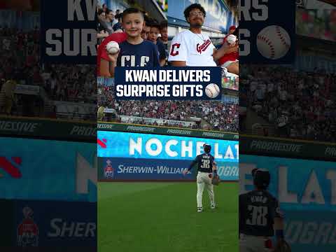 AWESOME: Steven Kwan is throwing autographed baseballs to lucky fans in the stands 👏 #PlayersWeekend