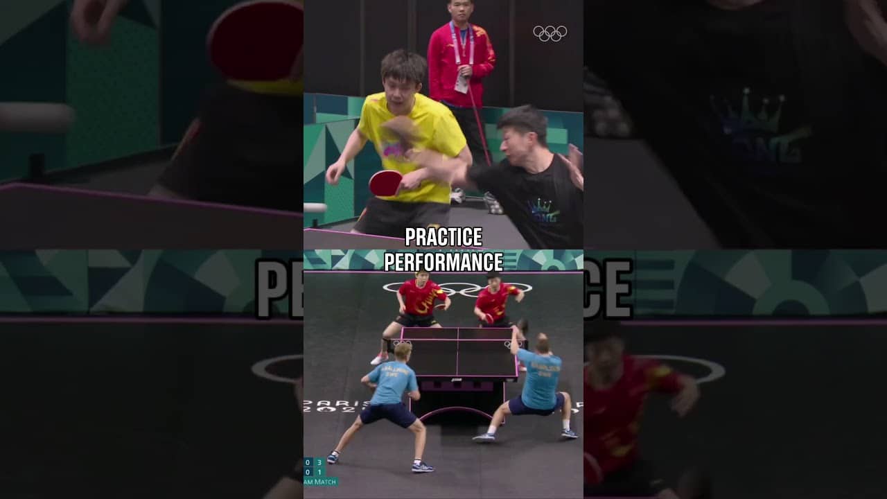 Practice made perfect for Ma Long and Wang Chuqin at #Paris2024! 🏓🥇 #100YearsofTableTennis