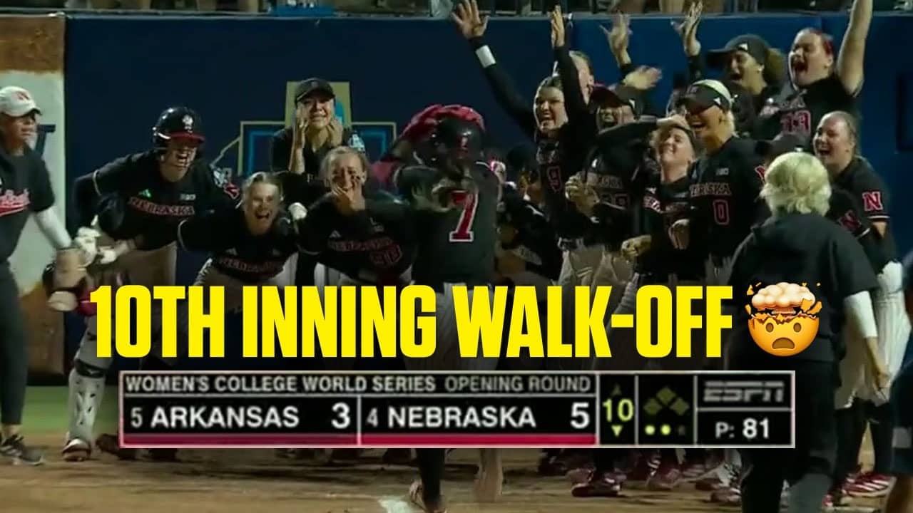 WALK-OFF finish to marathon Nebraska-Arkansas WCWS battle | Full bottom 10th