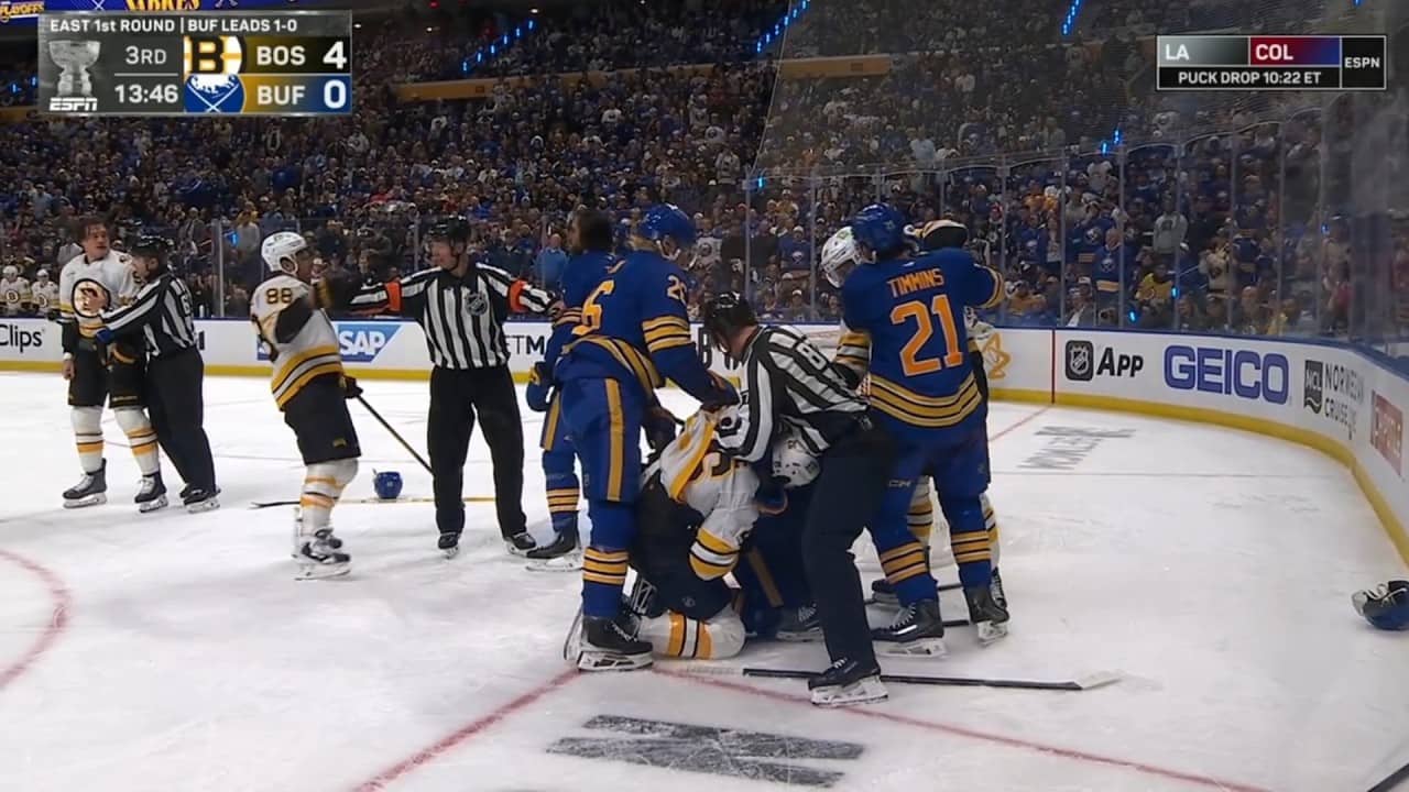 Buffalo Sabres vs Boston Bruins 3rd Period Scrum, Misconducts Handed Out