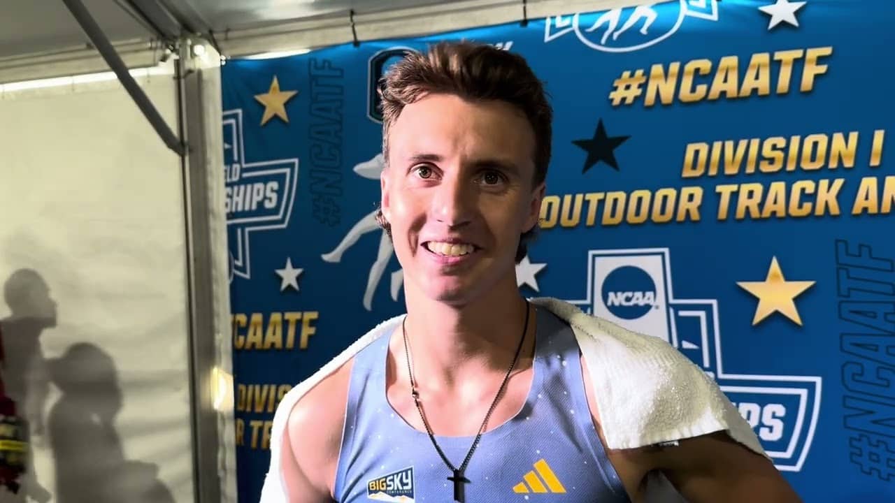 Colin Sahlman after going last to first to win 2026 NCAA 800m title