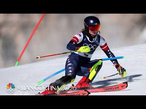 Mikaela Shiffrin steams to top time in women's slalom Run 1 | Winter Olympics | NBC Sports