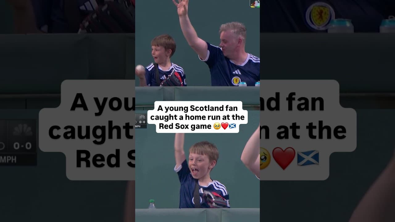 A young Scotland fan caught a home run at the Red Sox game 🥹❤️🏴󠁧󠁢󠁳󠁣󠁴󠁿 #soccer #mlb #scotland