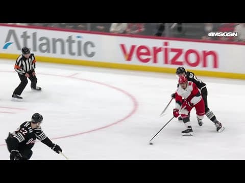 Andrei Svechnikov scores a goal against the New Jersey Devils