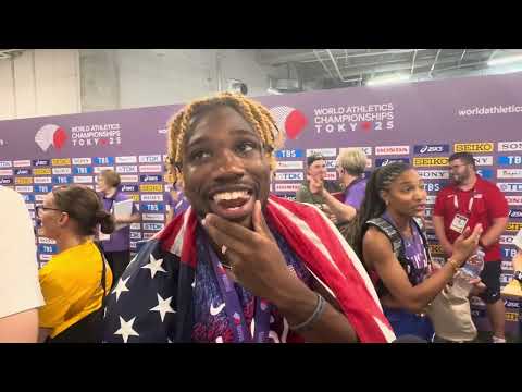Noah Lyles after 100m and a little celebration with Tara Davis Woodhall