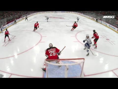 Darren Raddysh scores a goal against the New Jersey Devils