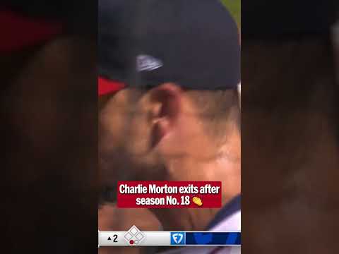 Charlie Morton is greeted by his family after walking off the mound for the final time this season 🫶