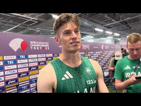 Cian McPhillips after breakthrough 1:43.18 national record in 800 semis at 2025 Worlds