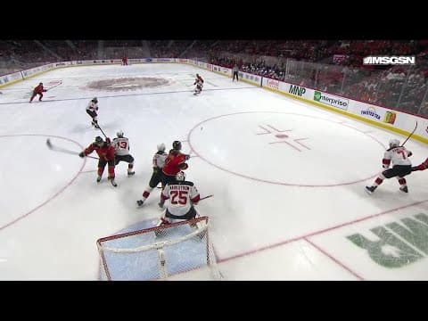 Drake Batherson scores a goal against the New Jersey Devils