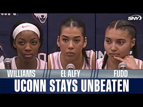 Azzi Fudd, Serah Williams and Jana El Alfy comment on UConn's 25th straight win