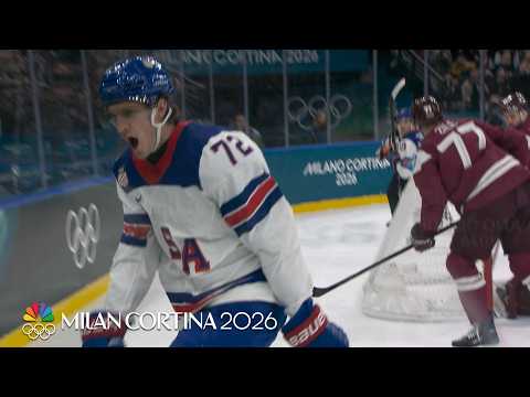Tage Thompson nets Team USA's third on power play vs. Latvia | Winter Olympics 2026 | NBC Sports