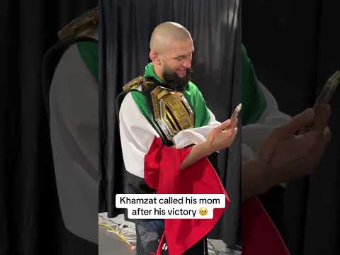 Khamzat called his mom after becoming champ ❤️ #UFC319