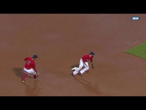 BAL@BOS: Pedroia hustles to field grounder, get out