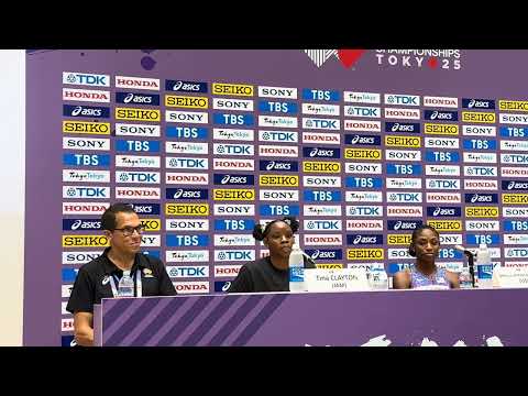 MELISSA JEFFERSON-WOODEN SETS 100M WORLD CHAMPIONSHIP RECORD, TIA CLAYTON SILVER | PRESS CONFERENCE