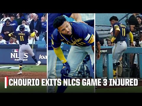 Jackson Chourio hobbled off field mid at-bat with apparent hamstring injury in NLCS | MLB on ESPN