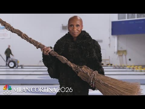 Cynthia Erivo lends broom to curlers Korey Dropkin and Cory Thiesse