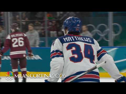 Eichel's no-look pass tees Matthews up on USA's fifth vs. Latvia | Winter Olympics 2026 | NBC Sports