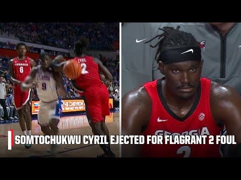 Somtochukwu Cyril EJECTED after Flagrant 2 foul for dead ball contact on Florida's Rueben Chinyelu