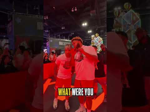 Jared McCain holds on over PlaqueBoyMax in the finals of the State Farm NBA 3-Point Contest