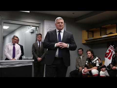 Keefe talks to his team following a 4-3 OT win at Chicago