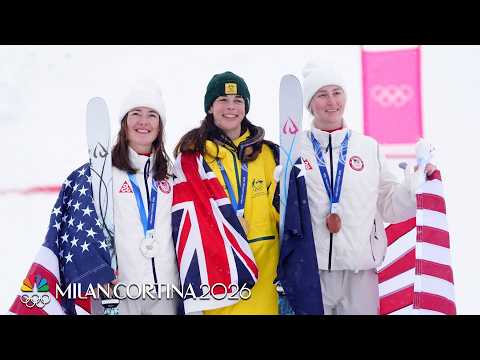 USA's Jaelin Kauf, Liz Lemley accept medals in dual moguls | Winter Olympics 2026 | NBC Sports