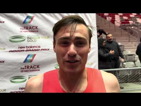 Josh Hoey after running 1:42.50 world record in indoor 800m