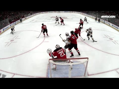 Shea Theodore scores a goal against the New Jersey Devils