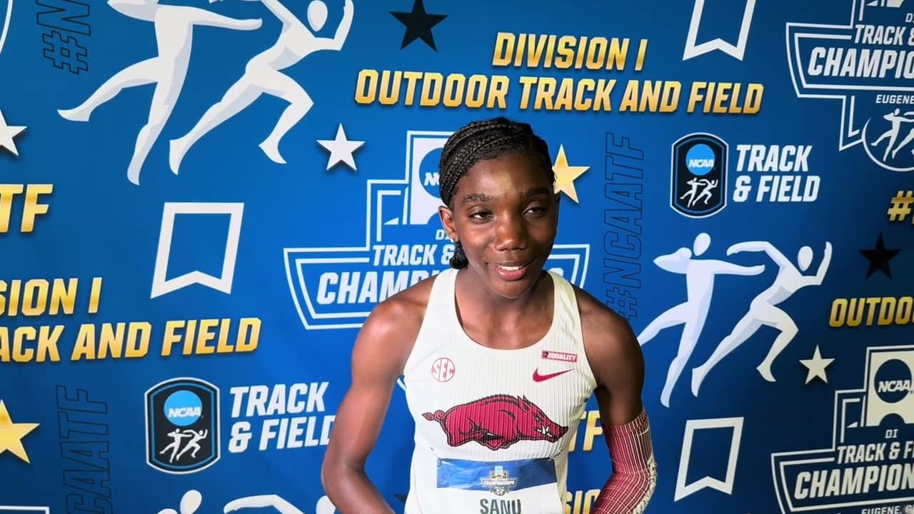 Sanu Jallow after running 1:56.85 to crush Athing Mu’s NCAA 800m record