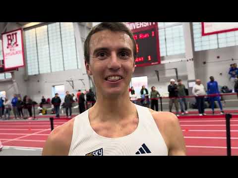 Colin Sahlman after running 7:36 for the win ag 2025 BU Opener