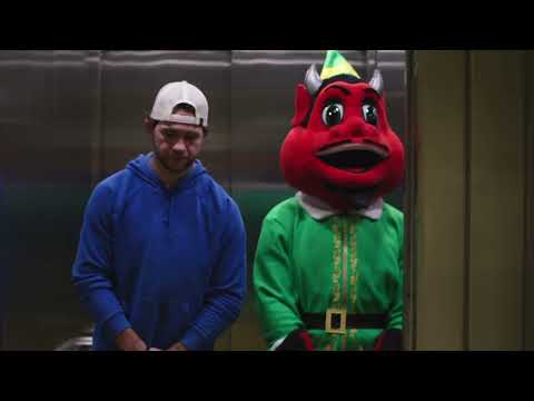 NJ Devil and Paul Cotter recreate the elevator scene from Elf