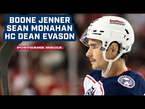 Boone Jenner, Sean Monahan & Head Coach Dean Evason, Blue Jackets @ Oilers | Postgame Media