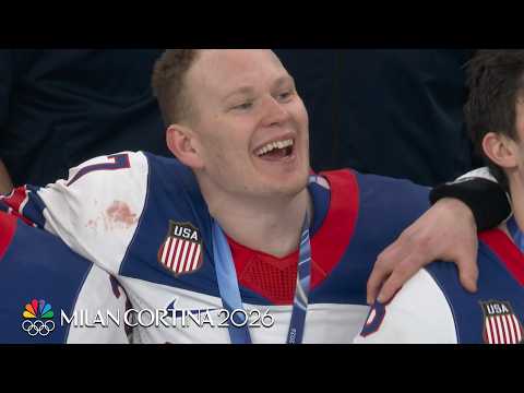 Brady Tkachuk leads Team USA in singing anthem after win vs. Canada | Winter Olympics | NBC Sports